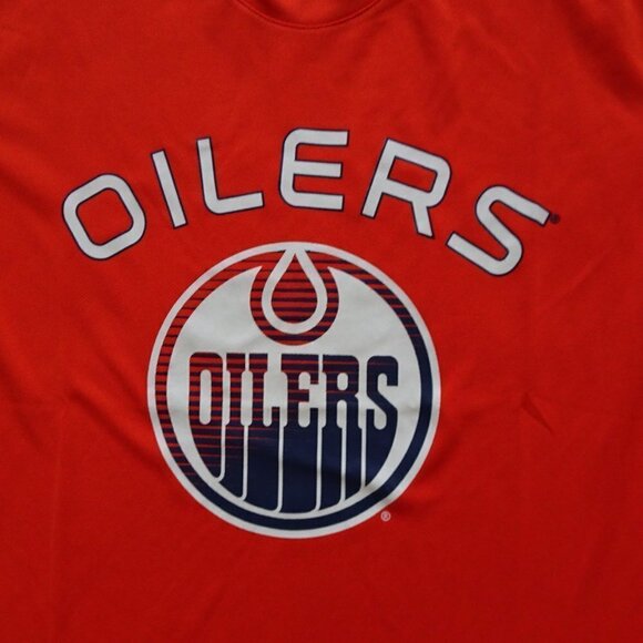 47 Brand EDMONTON OILERS Hockey T-Shirt Size M Orange Microlite Fabric Logo - Picture 2 of 6
